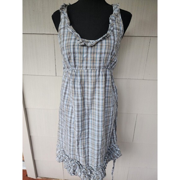 Converse One Star Blue  Plaid Ruffled Raw Hem Fully Lined Cotton Dress Size 8 - Picture 1 of 9